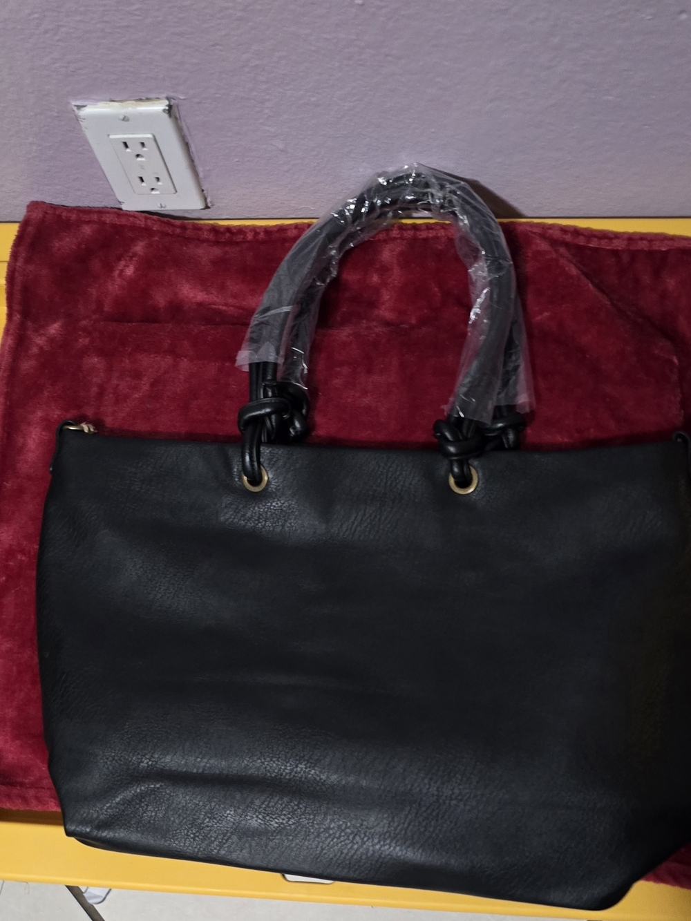 Everyday Black Leather-Look Tote with Knotted Handles